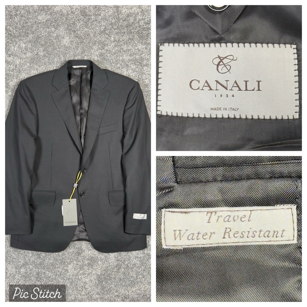 $1,545 CANALI TRAVEL WATER RESISTANT Black Wool Blazer 38 (EU 46) Tacking Stitch